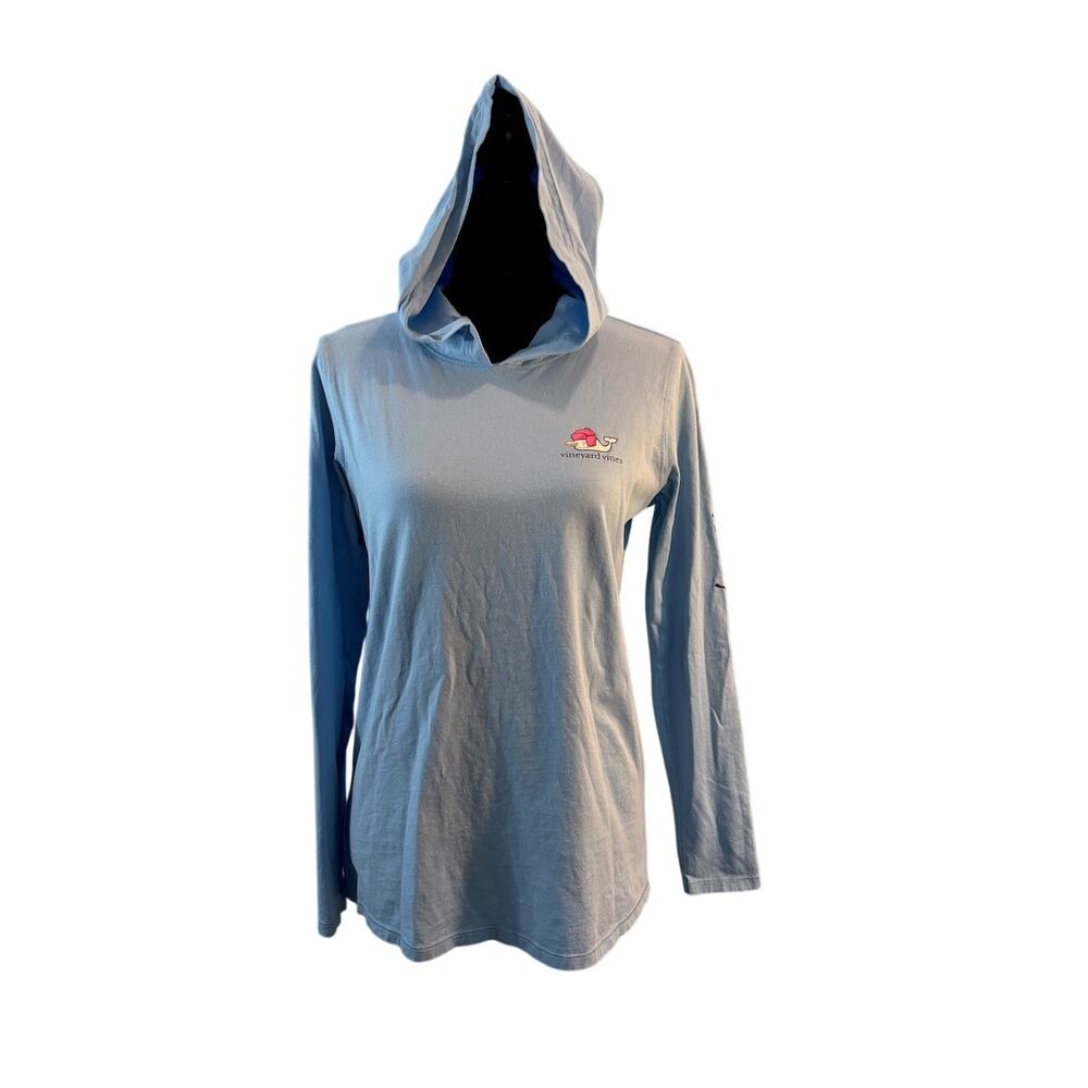 NWOT Vineyard Vines Cotton Long Sleeve Hoodie Blue T-Shirt Top Whale Snowman S